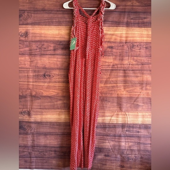 Angels by the Sea Hawaii Red White Diamond Print Ruffle Jumpsuit Womens Medium - Picture 4 of 10
